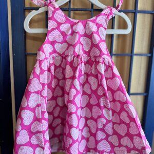 Toddler Girls 3T Pink Heart Print Dress, Tie Shoulder, Twirl-Ready Skirt